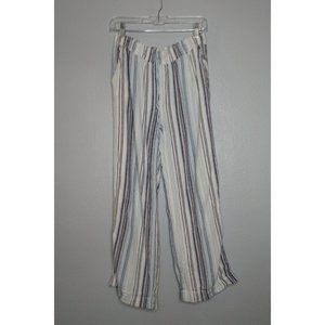Briggs Womens Small White Blue Striped Comfort Linen Blend Drawstring Wide Pants